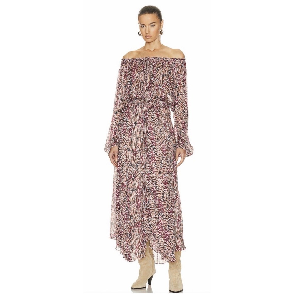 Isabel Marantz Volga Off The Shoulder Handkerchief Hem Maxi Dress Raspberry US 6